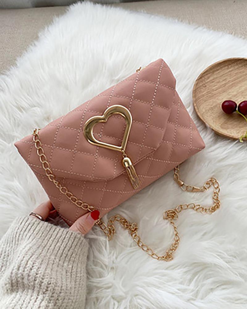 

Quilted Heart Pattern Tassel Chain Bag, Pink