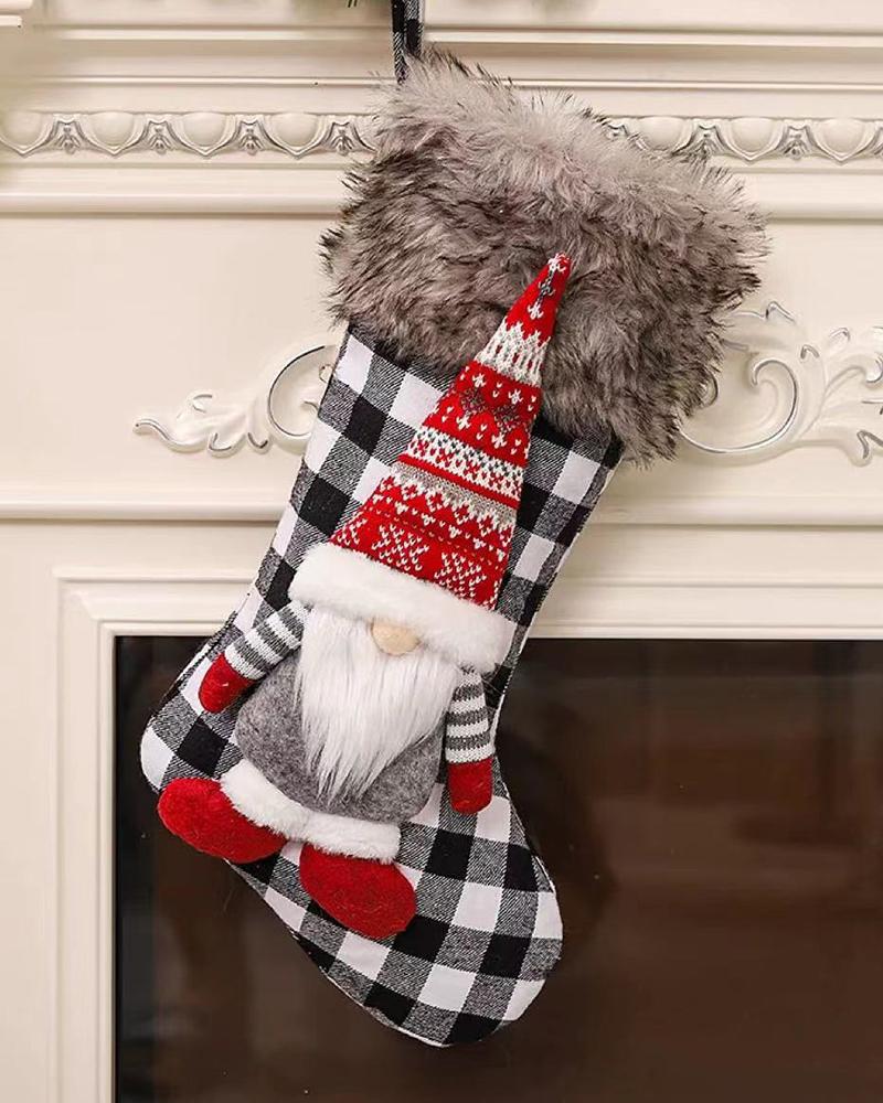 

Christmas Plaid Print Gnomes Svg Stockings Hanging Ornaments, White