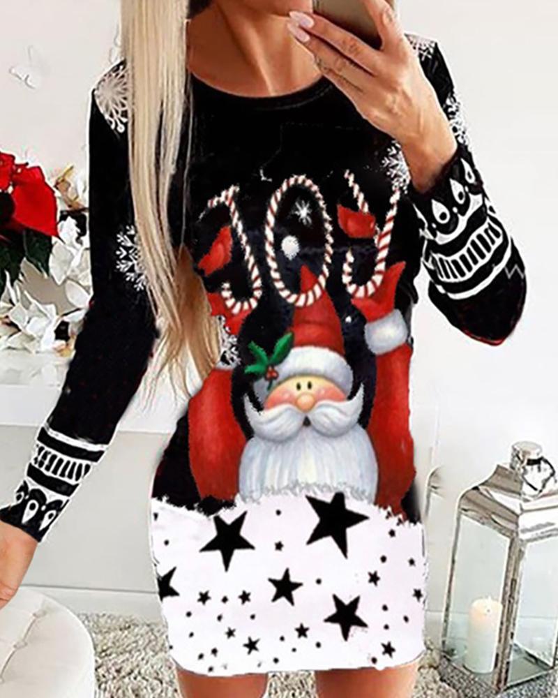 

Christmas Mixed Print Long Sleeve Dress, Style2