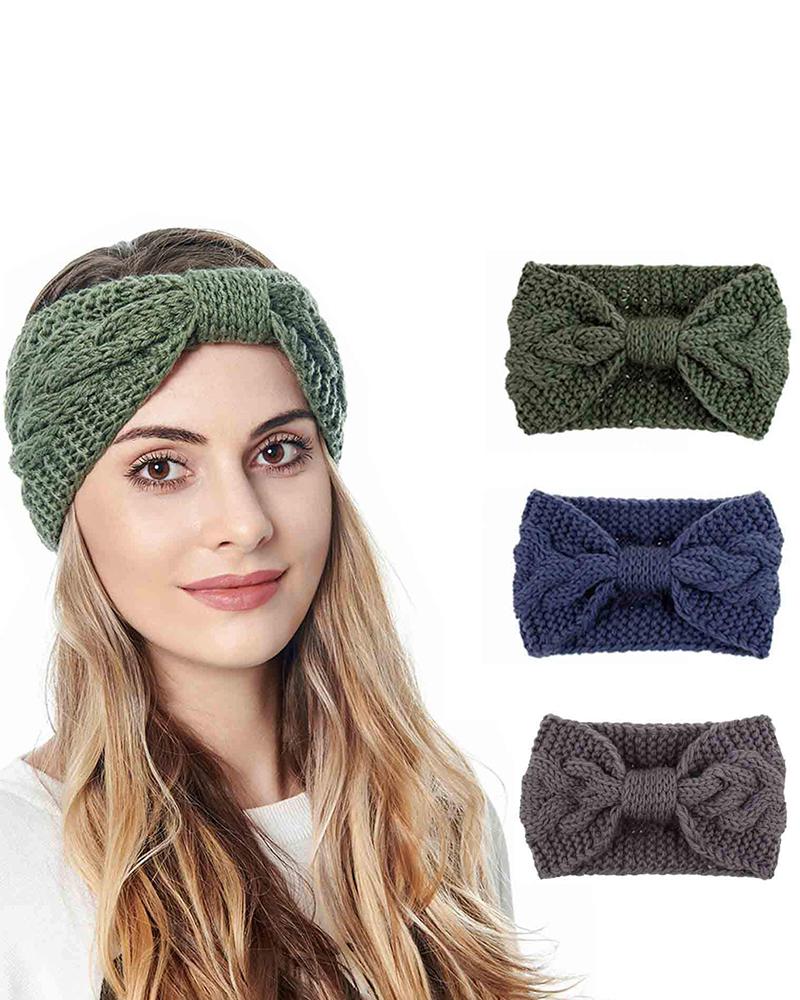 

1pcs Bowknot Design Braided Wide Knit Headband, Green