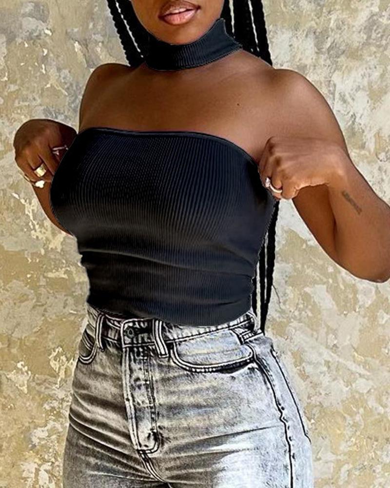 

Asymmetrical Neck Racerback Tank Top, Black