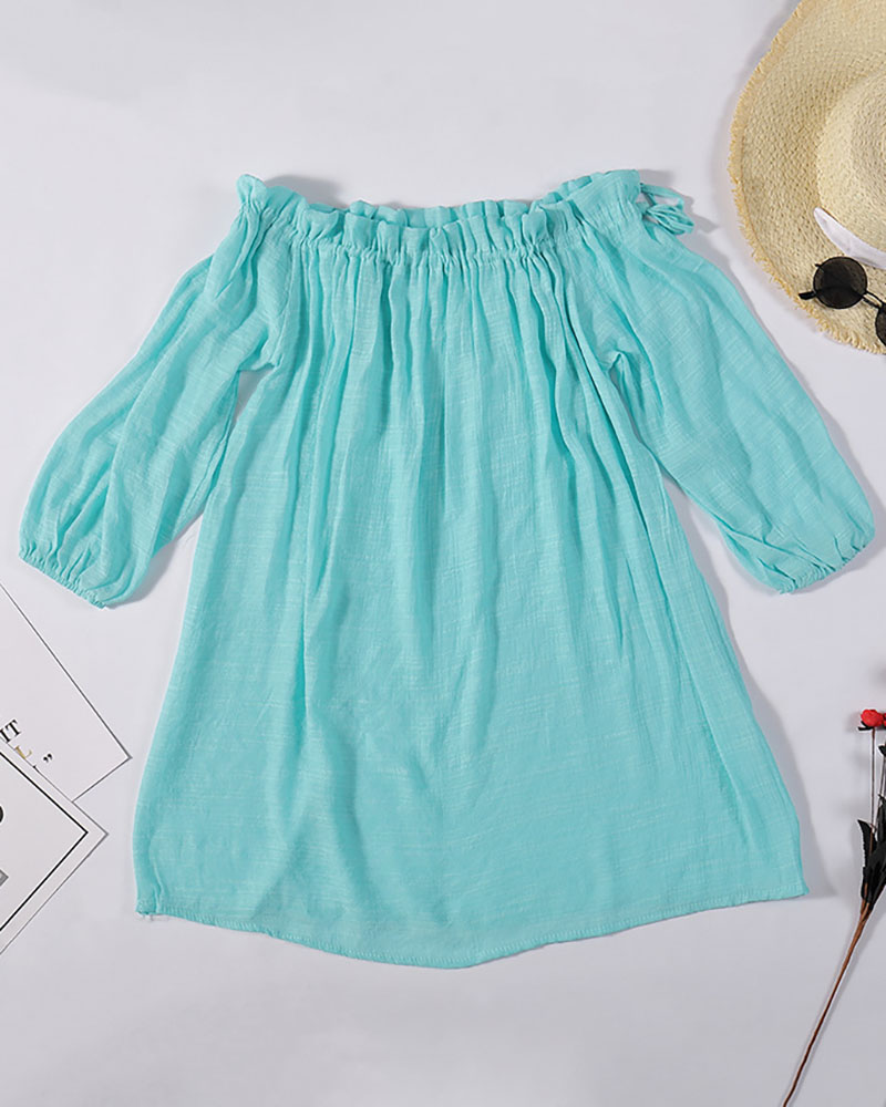 

Frill Hem Lantern Sleeve Cover Up, Blue