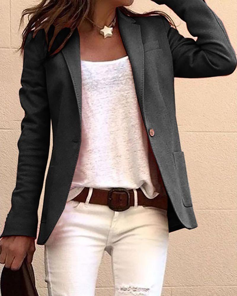 

Long Sleeve Buttoned Blazer Coat, Black