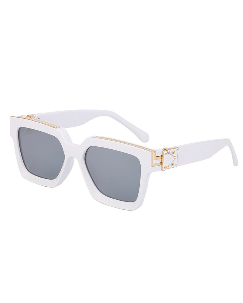 

Retro Studded Square Frame Sunglasses, White