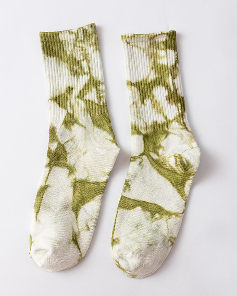 

1Pair Tie Dye Print Socks, Light green