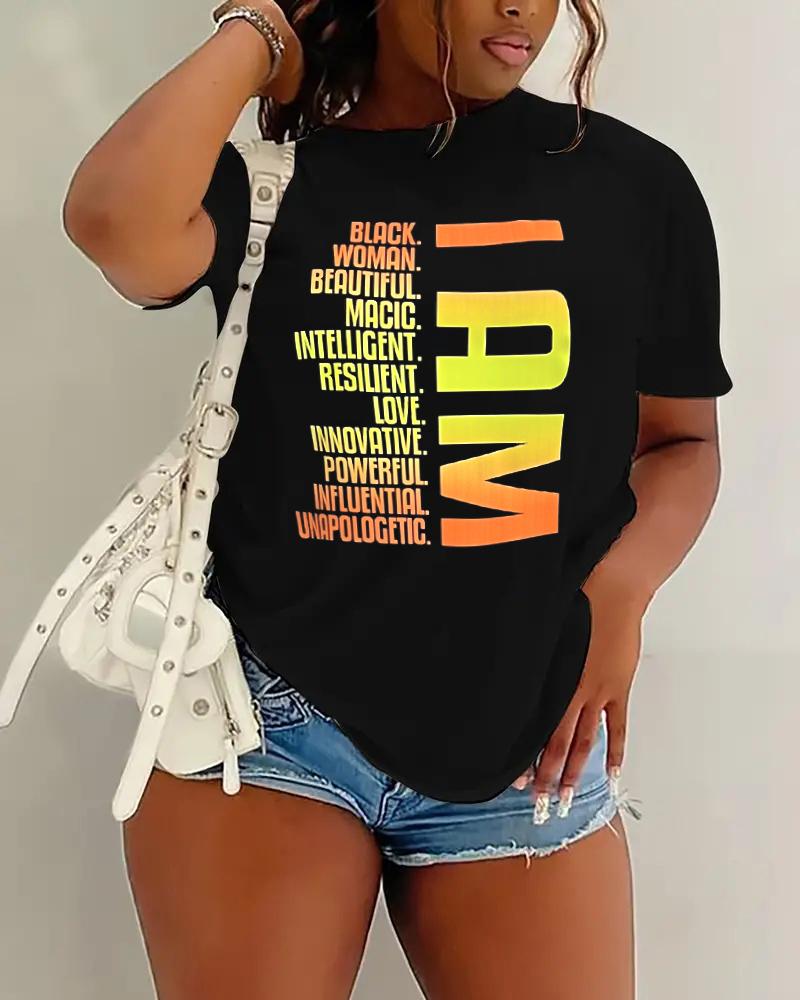 

Plus Size I Am Black Woman Beautiful Magic Intelligent Print Casual T-shirt