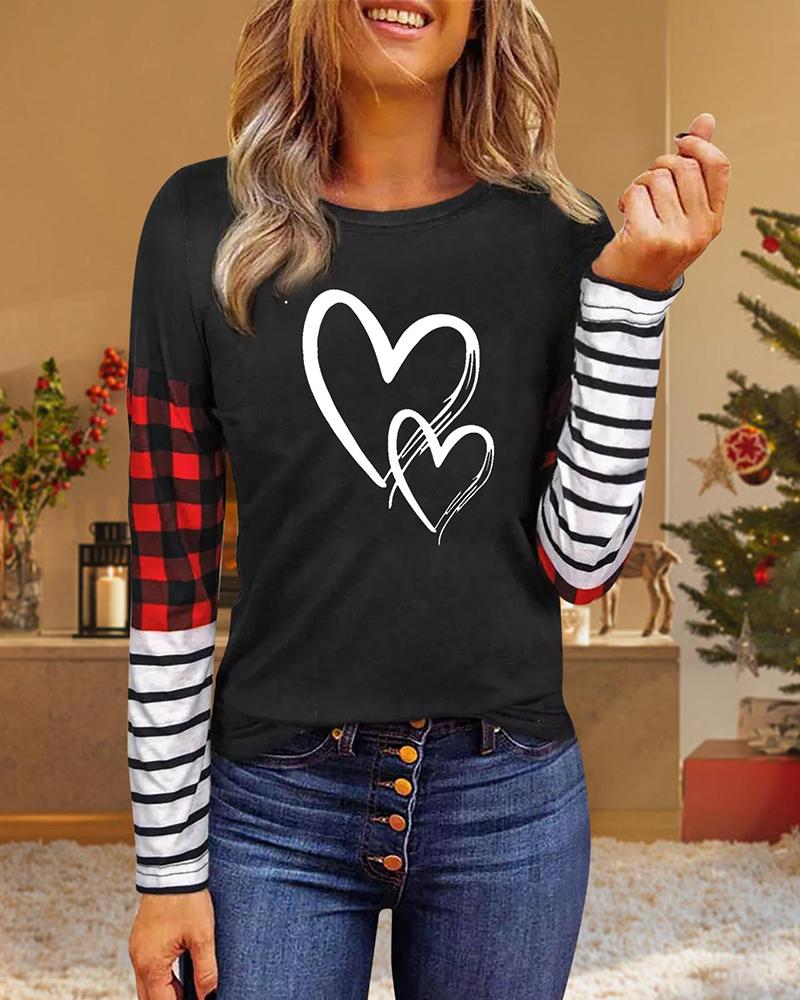

Valentine' Day Striped Plaid Heart Print Long Sleeve Top, Style4