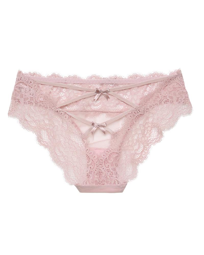

Eyelash Lace Cutout Lace-up Panty, Pink