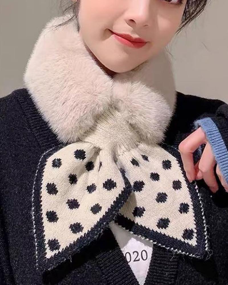 

1pc Polka Dot Fuzzy Scarf, Beige