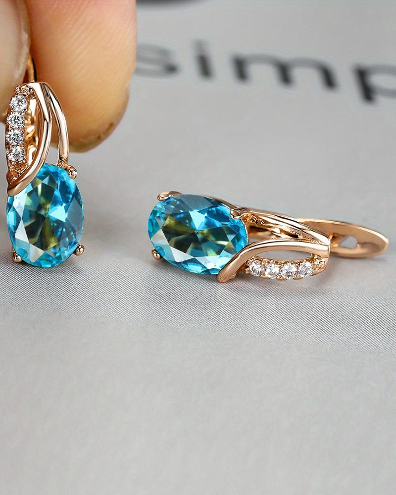 

1Pair Fashion Oval Cut Zircon Earrings Wedding Bridal Jewelry, Blue
