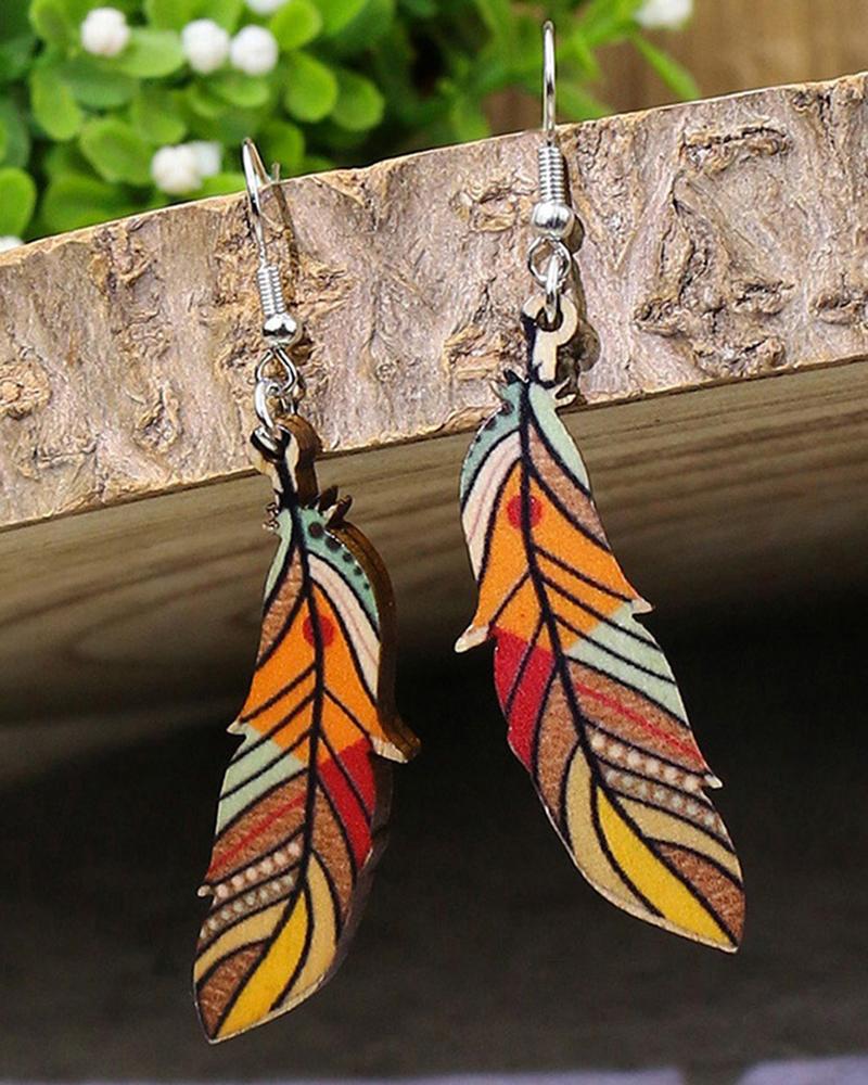 

1Pair Tribal Feather Vintage Drop Earrings, Multicolor