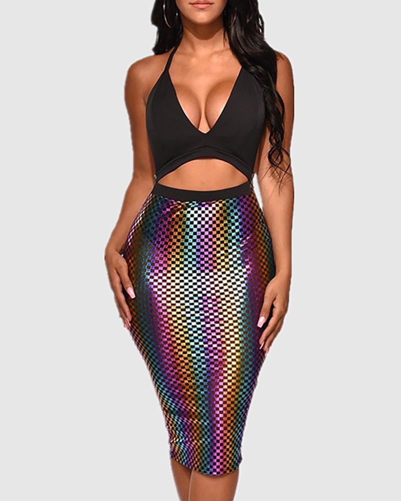 

Backless Halter Package Hip Dress, Multicolor