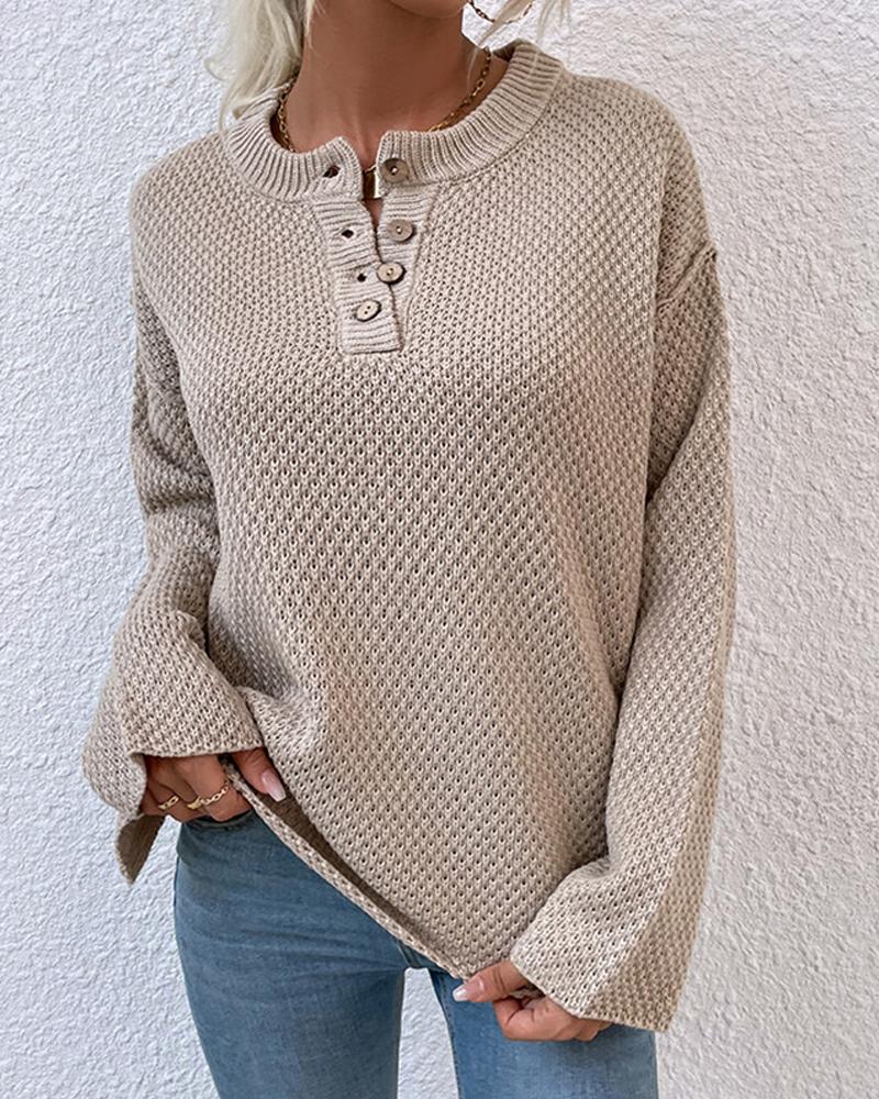 

Button Front Long Sleeve Sweater, Khaki