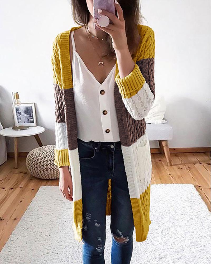 

Knit Long Sleeve Colorblock Braided Cardigan, Yellow