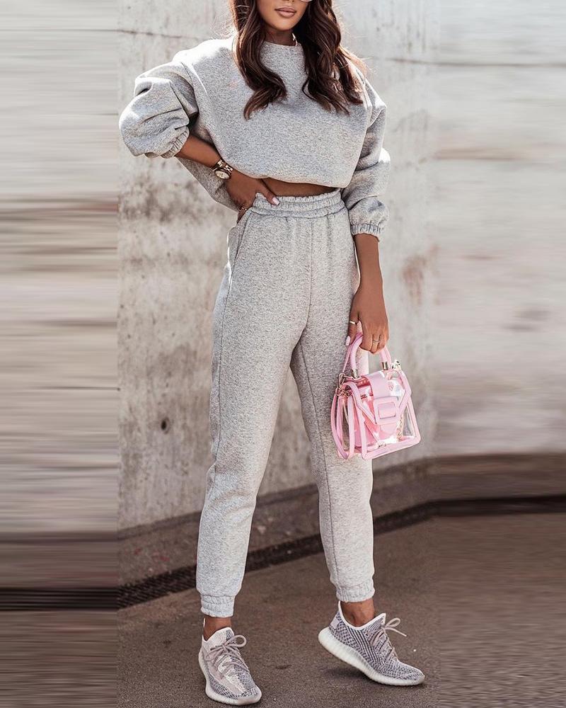 

Long Sleeve Top & Pocket Pants Set, Gray