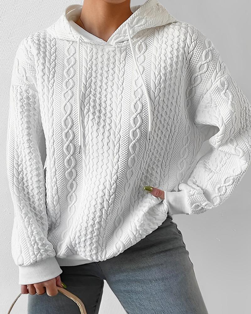 

Plus Size Cable Textured Hooded Sweatshirt, White