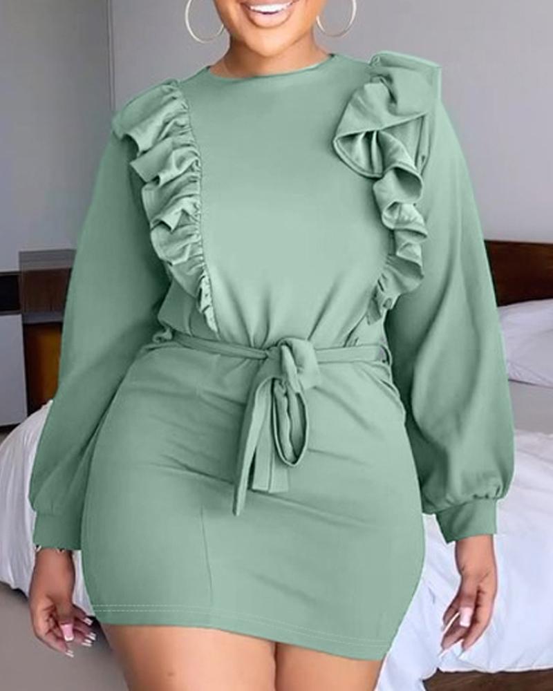 

Ruffle Hem Tied Detail Casual Dress, Green