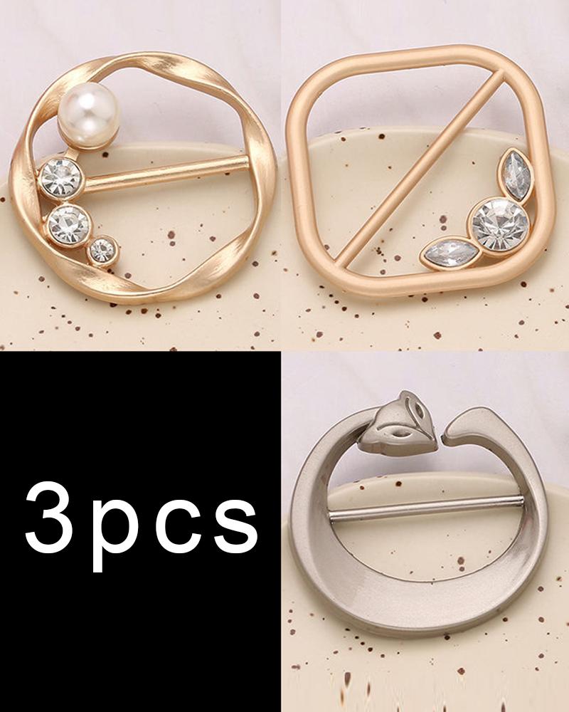 

3pcs Rhinestone Pearls Decor Tee Decoration Buckles Set, Style5