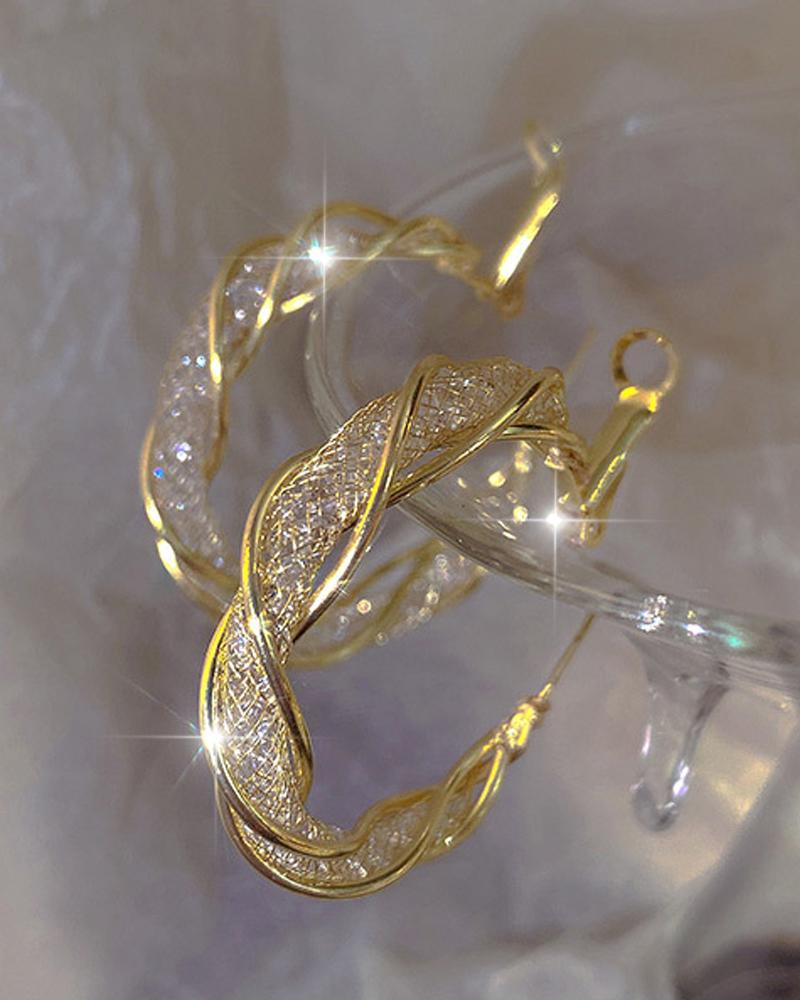 

1Pair Rhinestone Twisted Hoop Earrings, Gold