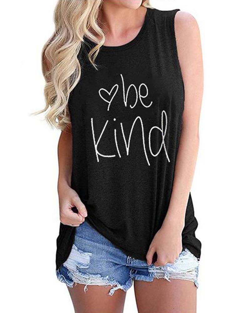 

Women' Retro Letter Print Sleeveless Vintage T-Shirt, Black