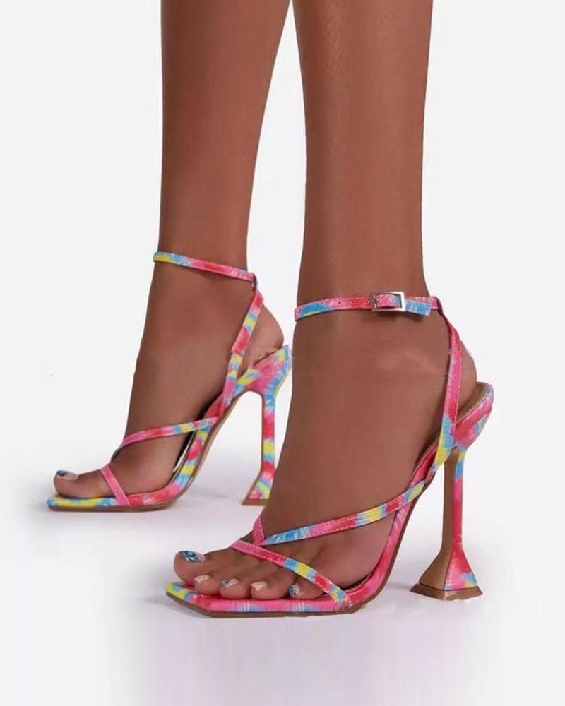 

Multicolor Strap High Heel Square-toe Open-toe Sandals