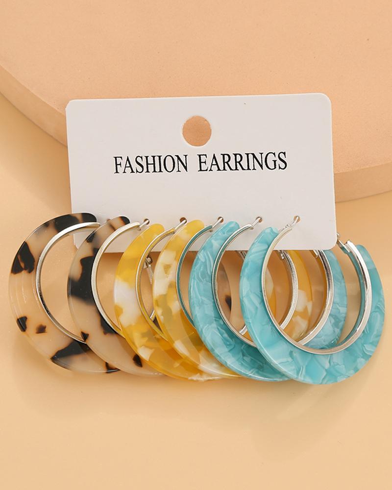 

3Pairs Vintage Colorblock Hoop Earrings Set, Style3