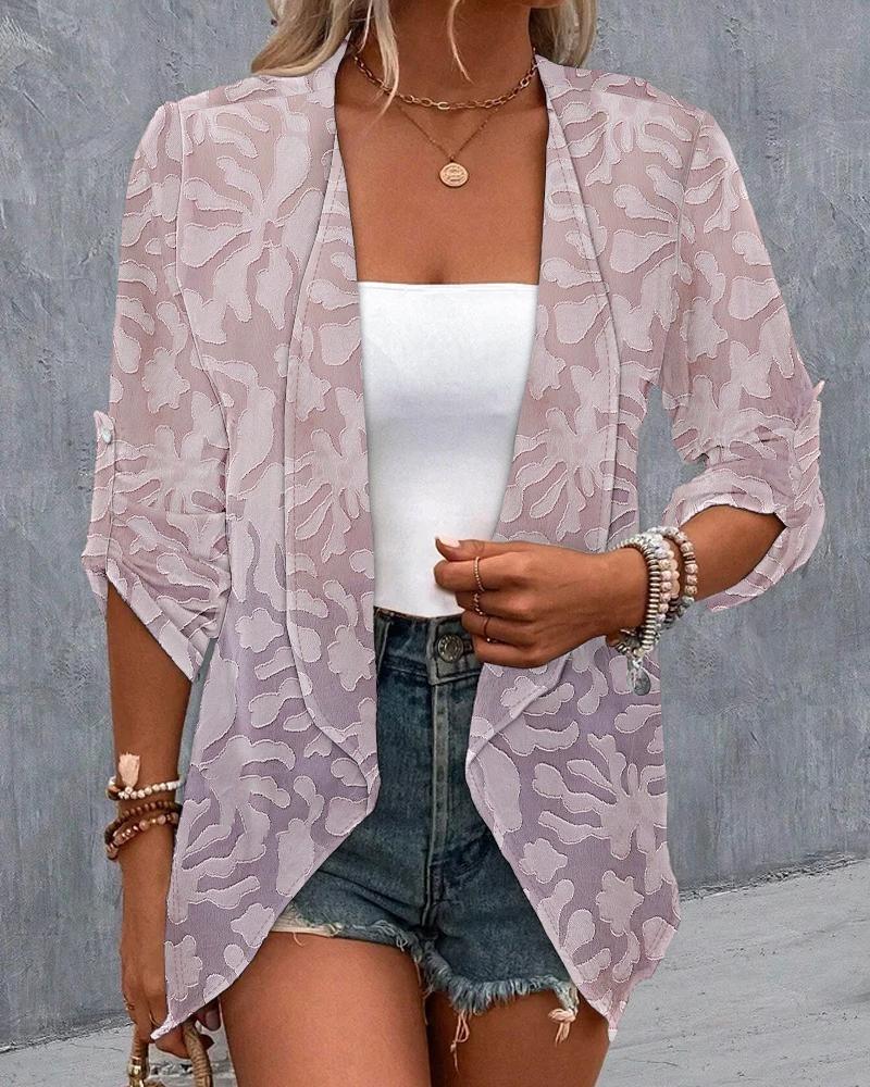 

Floral Pattern Open Front Casual Coat, Pink