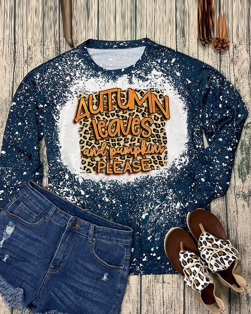 

Halloween Letter Graphic Print Long Sleeve Top, Blue