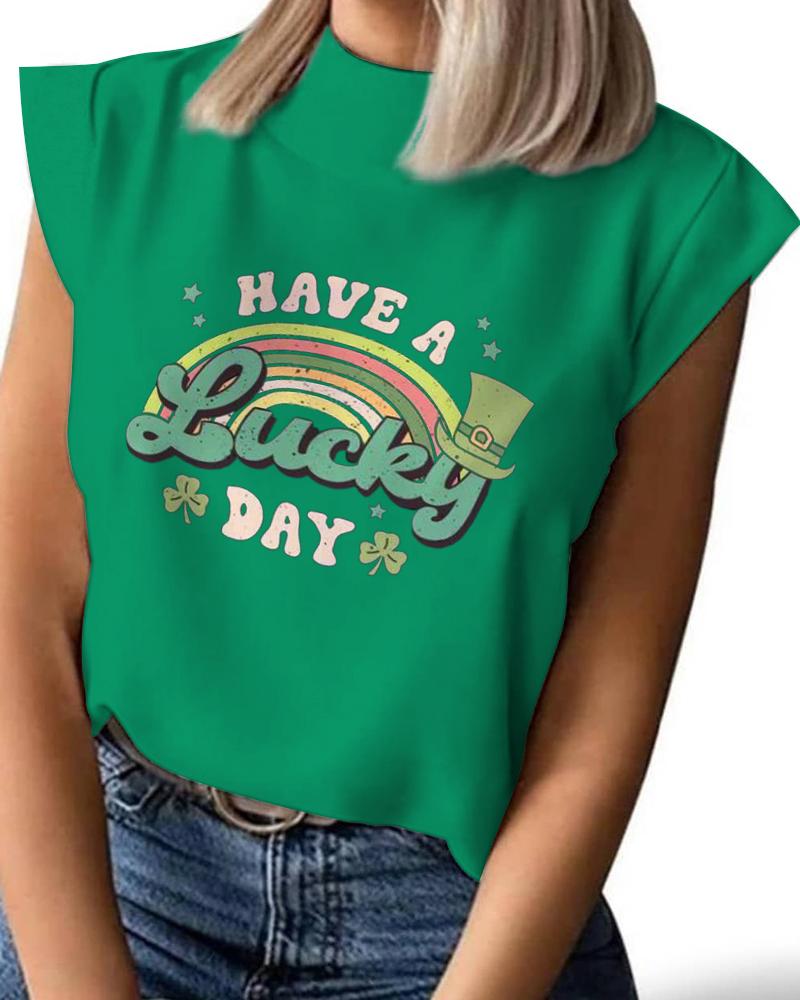 

St. Patrick' Day Lucky Shamrock Print Casual T-shirt, Green