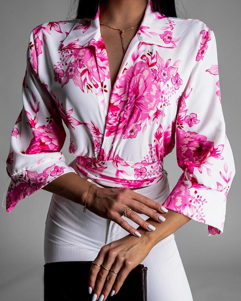 

Floral Print Tied Detail Top, Hot pink