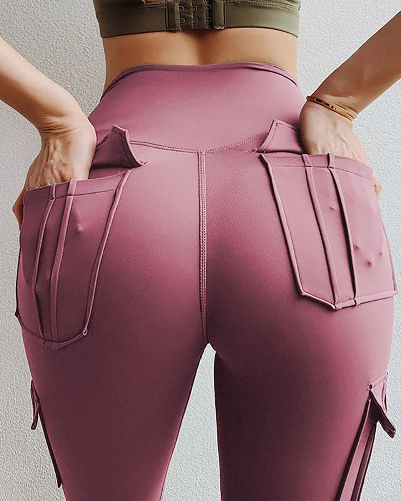 

Pocket Design Hip Lifting Sporty Knit Pants, Pink