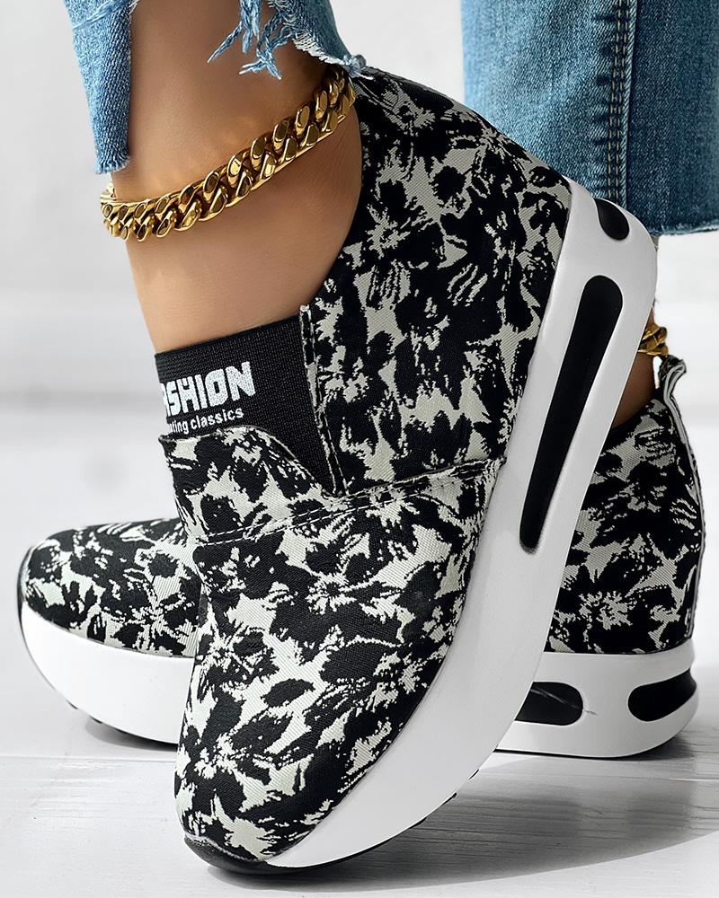 Floral Print Platform Slip-On Muffin Sneakers