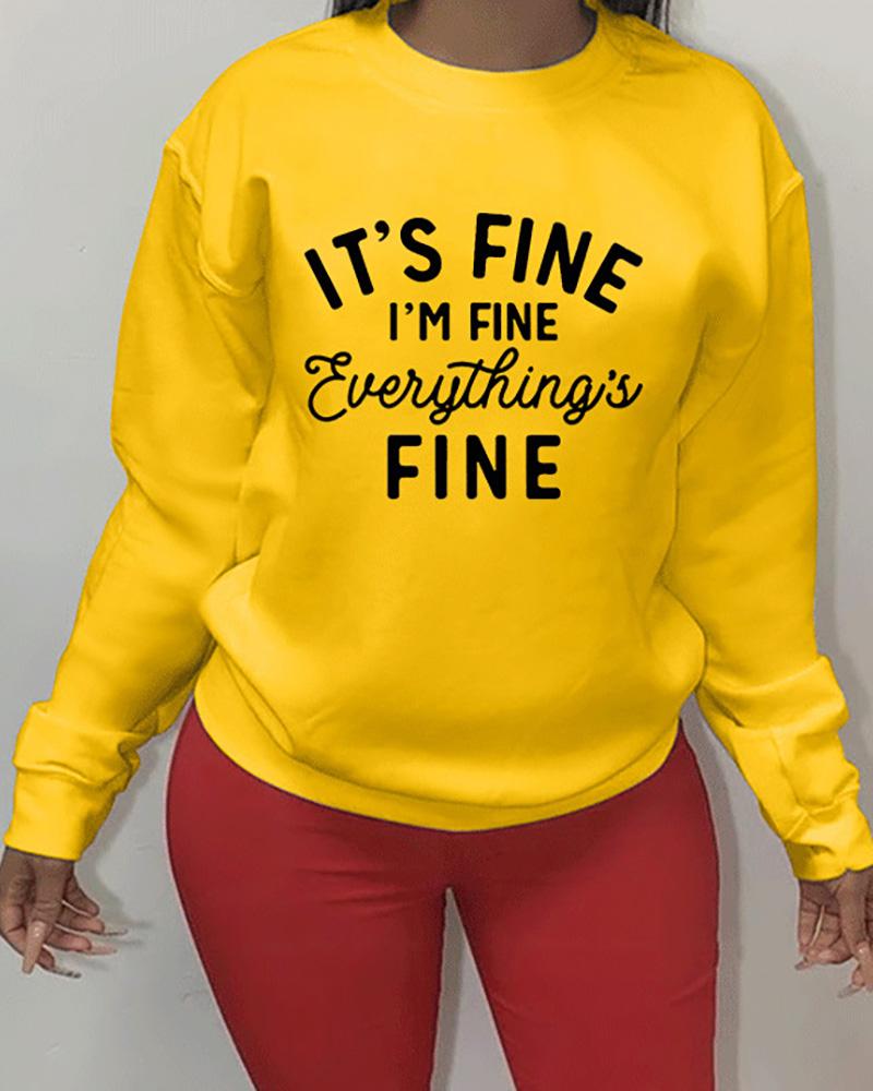 

Letter Print Long Sleeve Casual Sweatshirt, Yellow