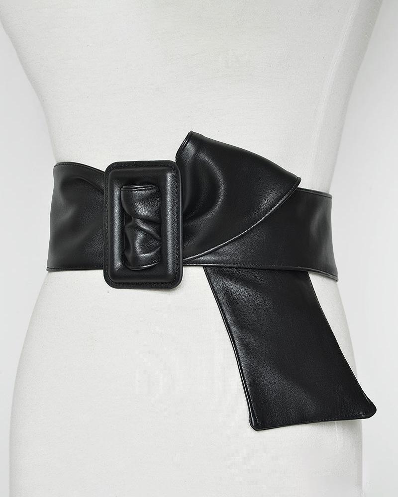 

1pc Knot Detail Buckled Wide Belt, Black