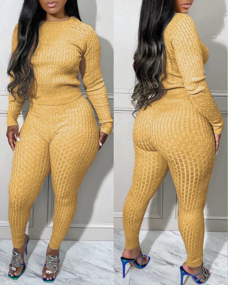 

Long Sleeve Cable Knit Sweater & Pants Set, Yellow