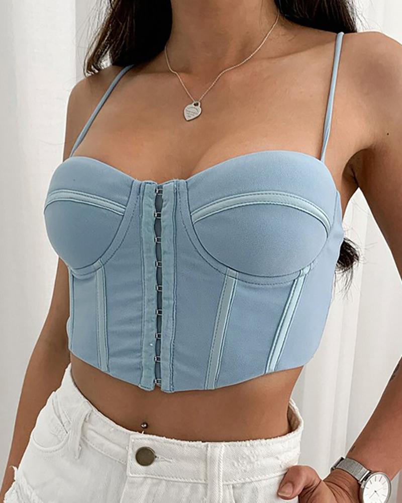 

Spaghetti Strap Backless Corset Crop Top, Blue