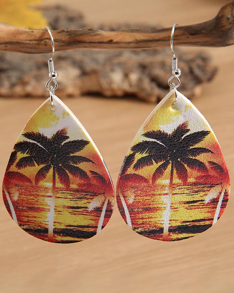 

1Pair Coconut Tree Landscape Water Drop Earrings, Yellow