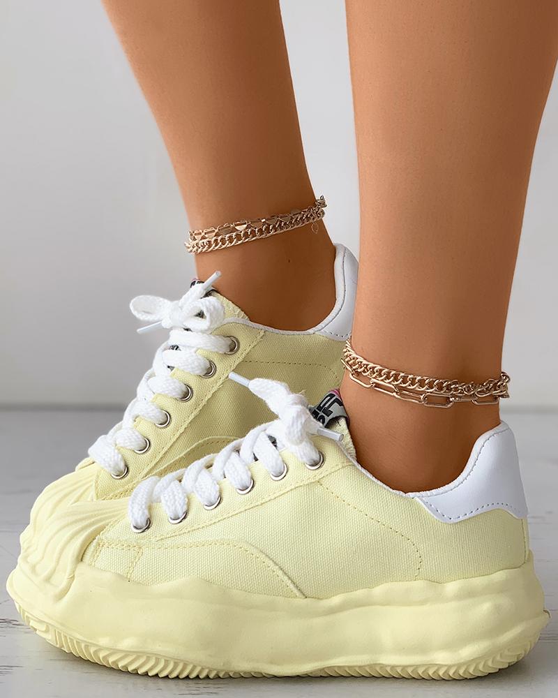 

Eyelet Lace-up Muffin Platform Sneakers, Yellow