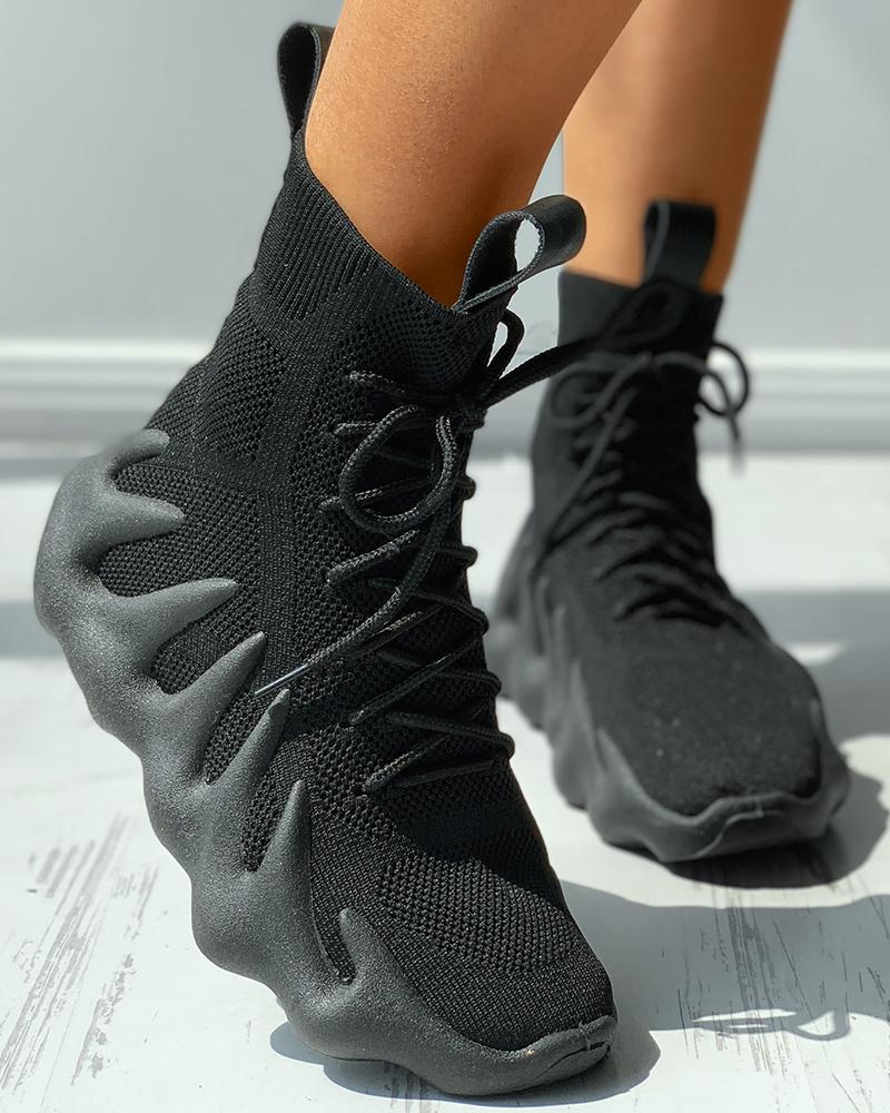 

Knit Breathable Lace-up Colorblock Sneaker, Black