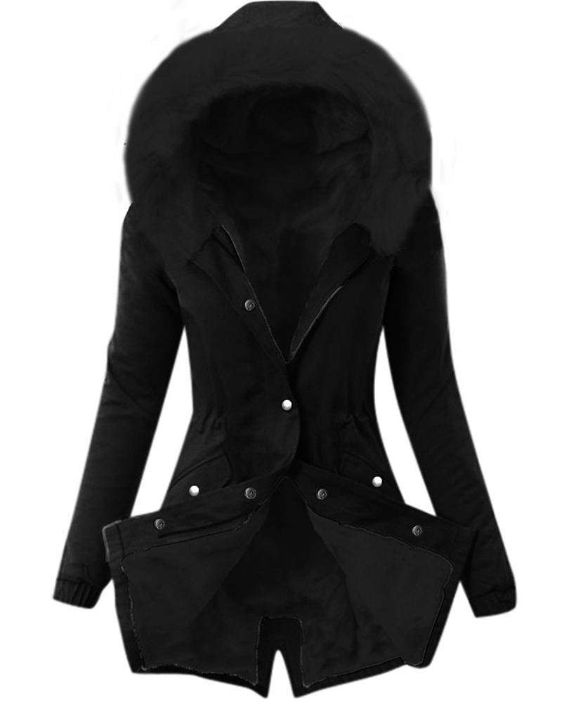 

Women' Parka Casual Winter Long Coat Drawstring Buttoned Lined Hooded Faux Fur Collar Jacket, Black