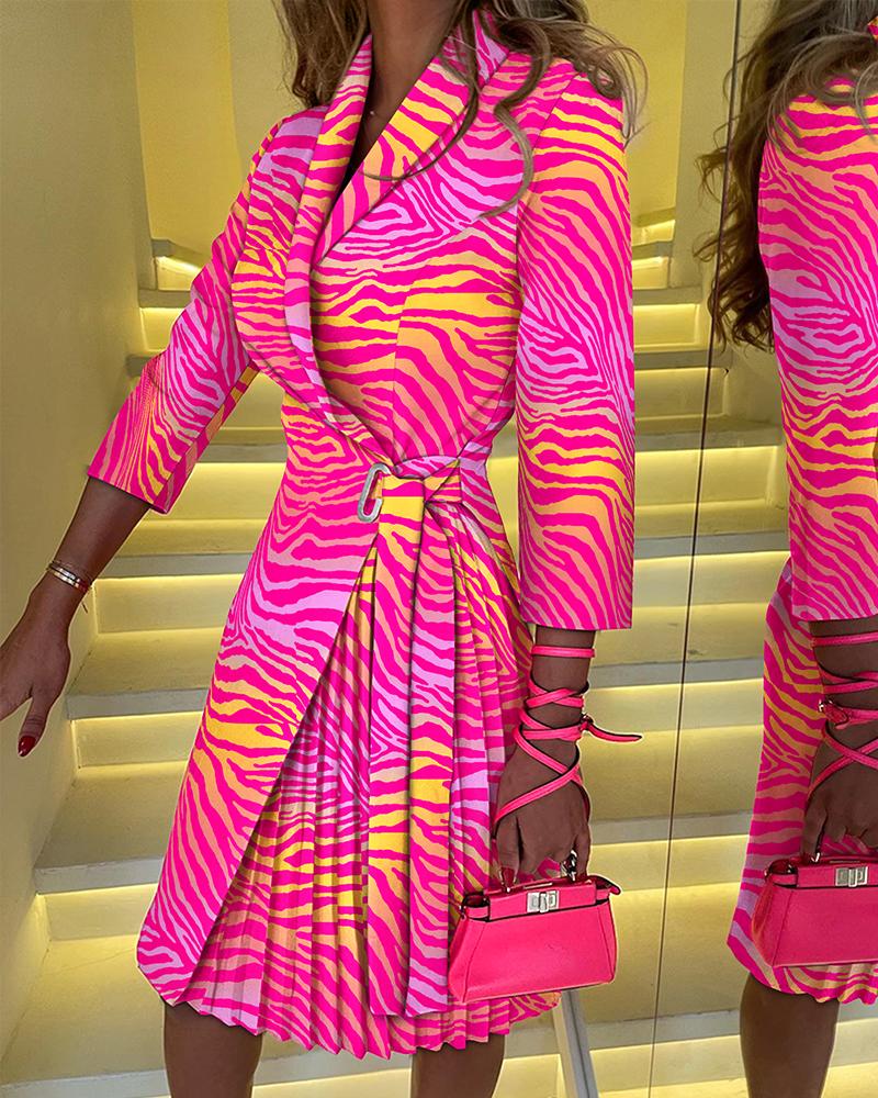 

Ombre Zebra Stripe Print Pleated Detail Blazer Dress, Multicolor