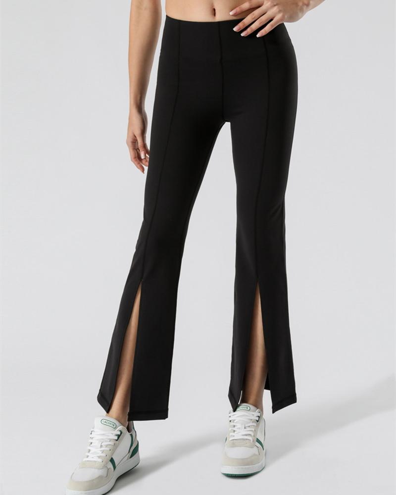 

High Waist Slit Front Butt Lifting Bootcut Dance Pants, Black