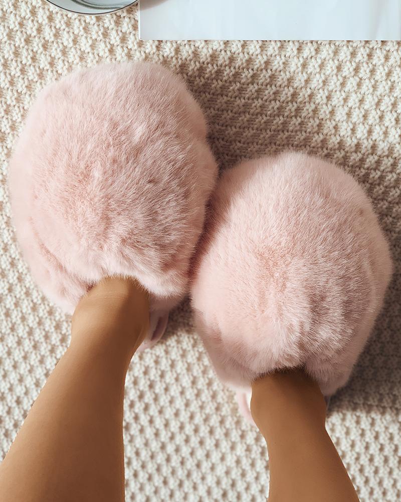 

Fluffy Casual Slide Slippers, Pink