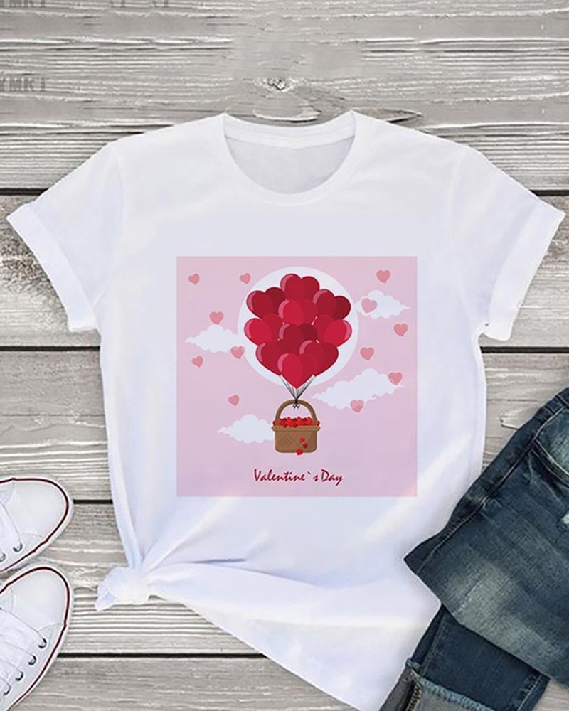 

Valentine's Day O-Neck Heart Print Short Sleeve T-shirt, Style6