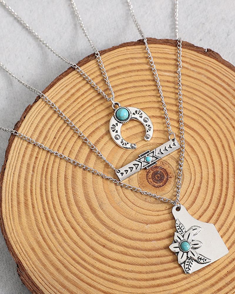 

1pcs Ethnic Multi-layer Vintage Silver Turquoise Necklace