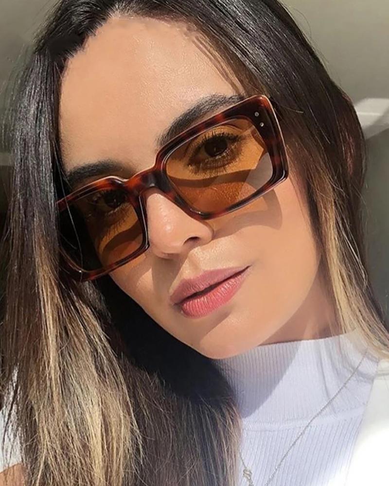 

1Pair Plain / Cheetah Square Frame Tinted Lens Sunglasses, Leopard
