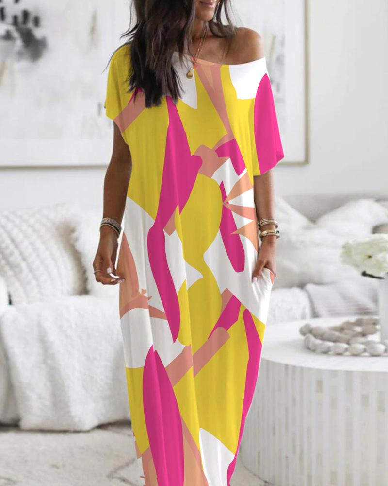 

One Shoulder Colorblock Maxi Dress, Hot pink