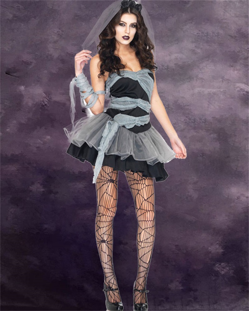 

Halloween Zombie Bride Costume Set Carnival Party Game Cosplay, Gray