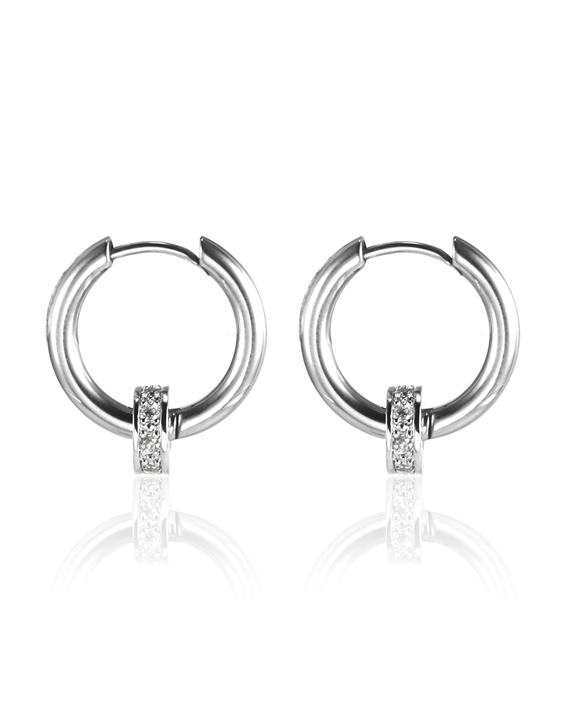 

Hip-hop Titanium Steel Ear Buckle Splicing Rhinestone Earring, Silver
