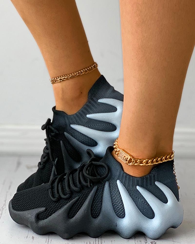 

Colorblock Lace-up Front Knit Sneaker, Black